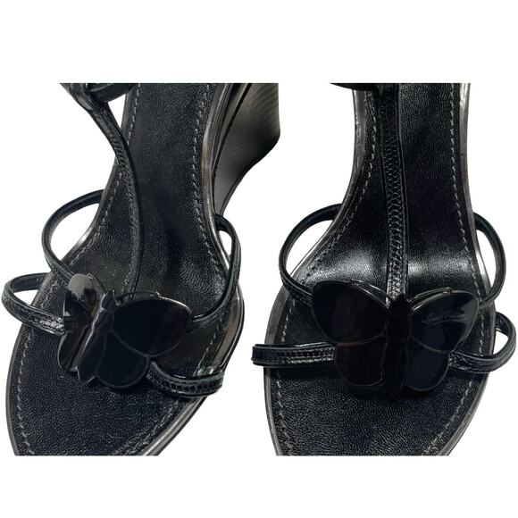 Louis Vuitton Black Croc Embossed Leather Butterfly Wedge Sandals   Size: EU 40 - Picture 3 of 11